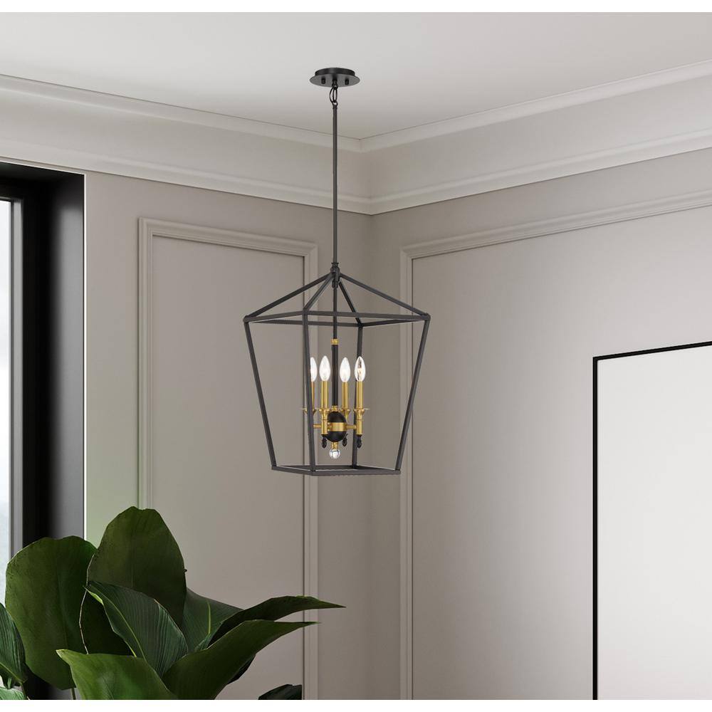 Elegant Coal and Soft Brass 4-Light Pendant for Indoor/Outdoor