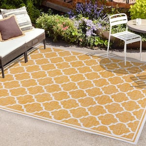 Trebol Moroccan Trellis Textured Weave Yellow/Cream 3 ft. x 5 ft. Indoor/Outdoor Area Rug