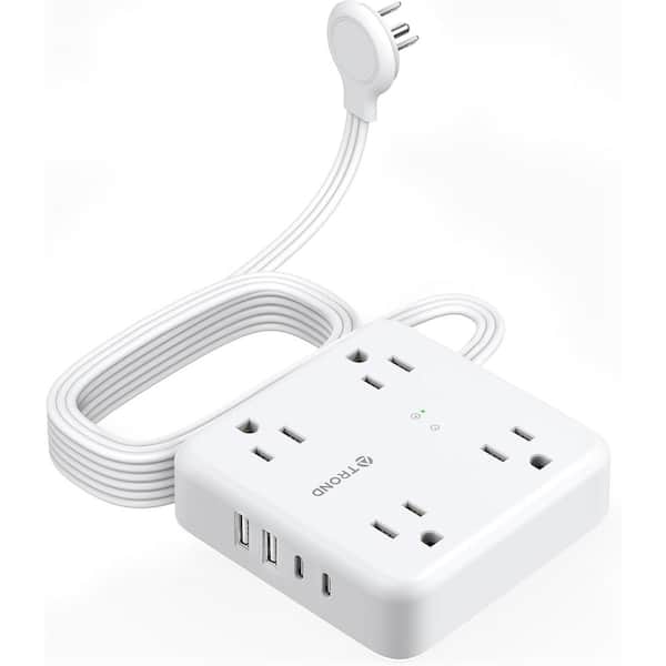 4-Outlet Power Strip Surge Protector with 10 ft. Flat Long Extension Cord and USB port in White