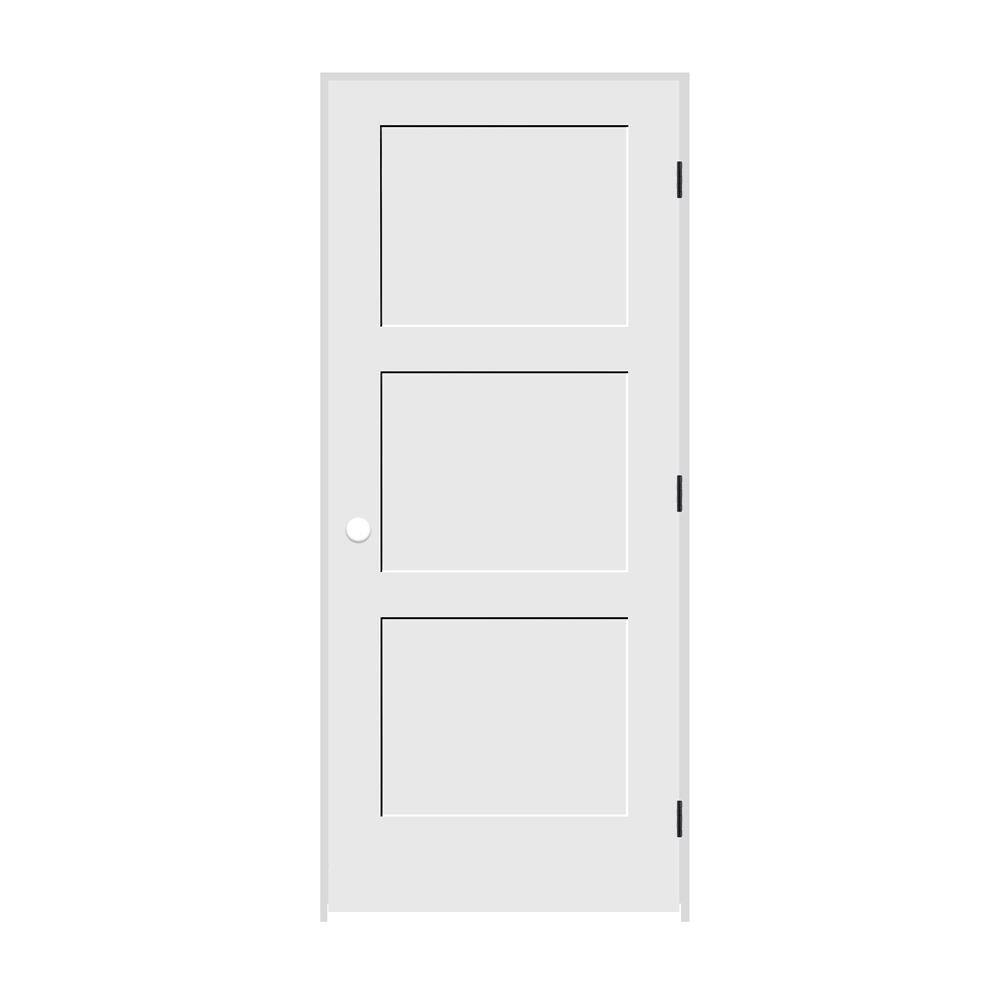 18 in. x 80 in. 3 Panel Left Hand Solid Wood Primed White MDF Single Prehun
