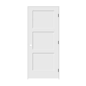 18 in. x 80 in. 3 Panel Left Hand Solid Wood Primed White MDF Single Prehung Interior Door with Matte Black Hinges