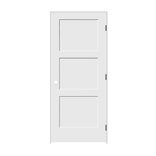 CODEL DOORS 18 in. x 80 in. 3 Panel Left Hand Solid Wood Primed White MDF Single Prehung Interior Door with Matte Black Hinges