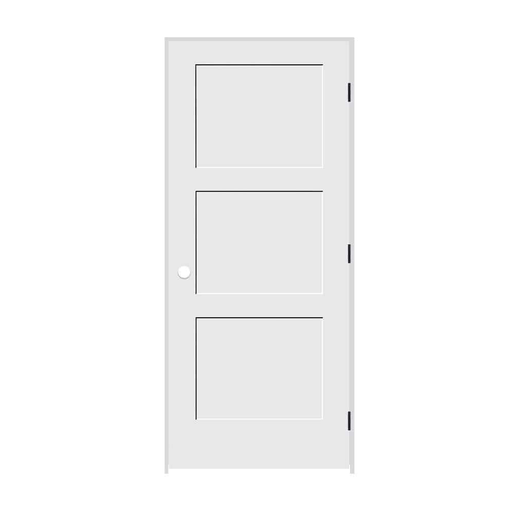 24 in. x 80 in. 3 Panel Left Hand Solid Wood Primed White MDF Single Prehun