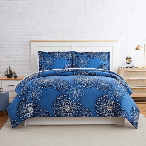 SOUTHSHORE FINE LINENS Midnight Floral 3-Piece Blue King/California King Microfiber Duvet Cover Set