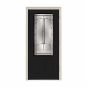 36 in. x 80 in. 3/4 Lite Idlewild Black w/ White Interior Steel Prehung Left-Hand Outswing Front Door w/Brickmould