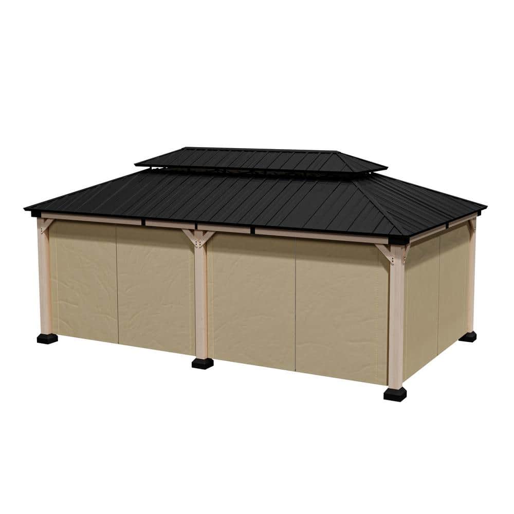 Beverly Hills 20-ft x 12-ft Cedar Wood and Black Steel Patio Gazebo