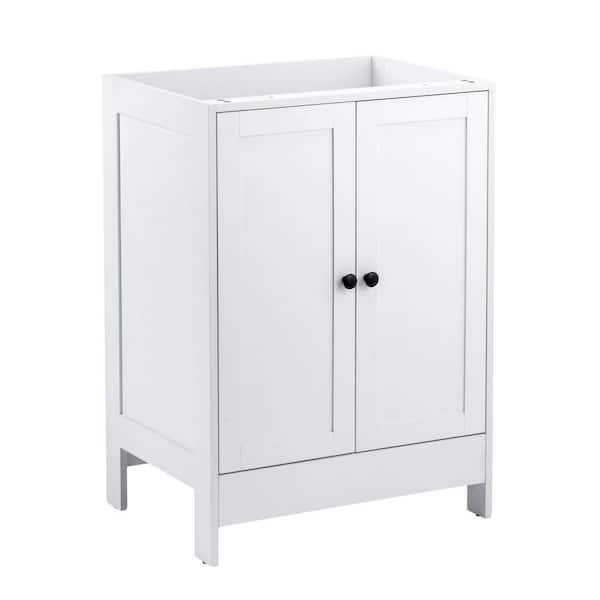 24 in. Freestanding White Bath Vanity with Door Back Storage with Ceramic Top Unassembled