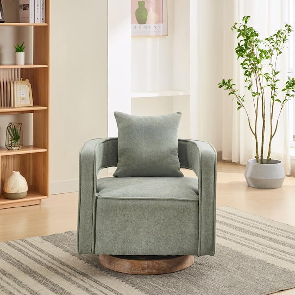 JUJABU 29.1 in. W Green Swivel Modern Upholstered Accent Arm Chair with Weathered Base for Hotel, Bedroom