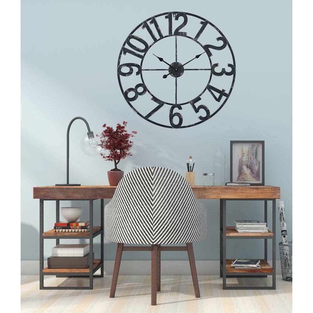 Manhattan Industrial 30" Distressed Black Metal Wall Clock