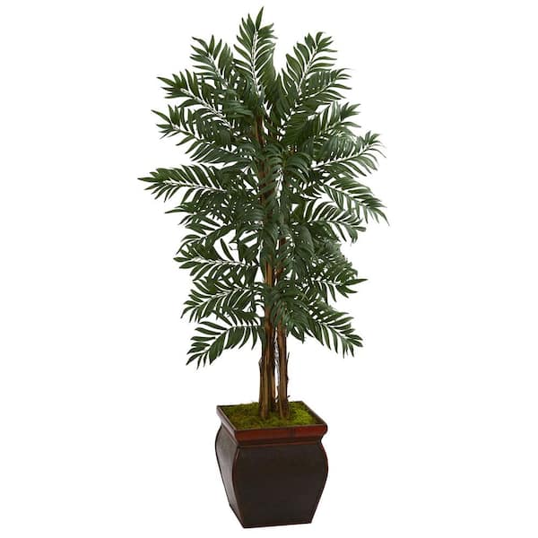 Nearly Natural Indoor 5 ft. Tall Parlor Palm Artificial Tree in Decorative Planter