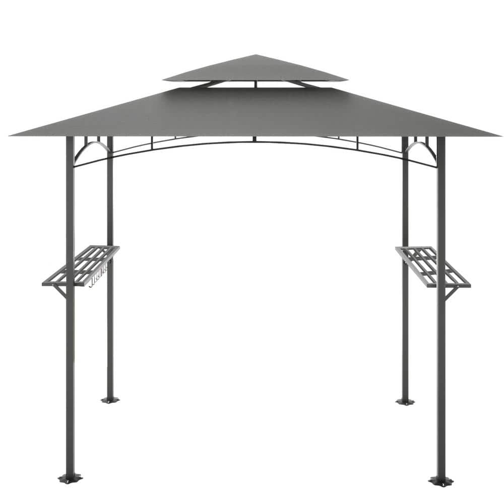 8 ft. x 5 ft. Gray Grill Pergola Tent with Air Vent Double Tiered BBQ Gazeb