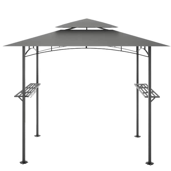 Amucolo 8 ft. x 5 ft. Gray Grill Pergola Tent with Air Vent Double Tiered BBQ Gazebo Outdoor Barbecue Canopy