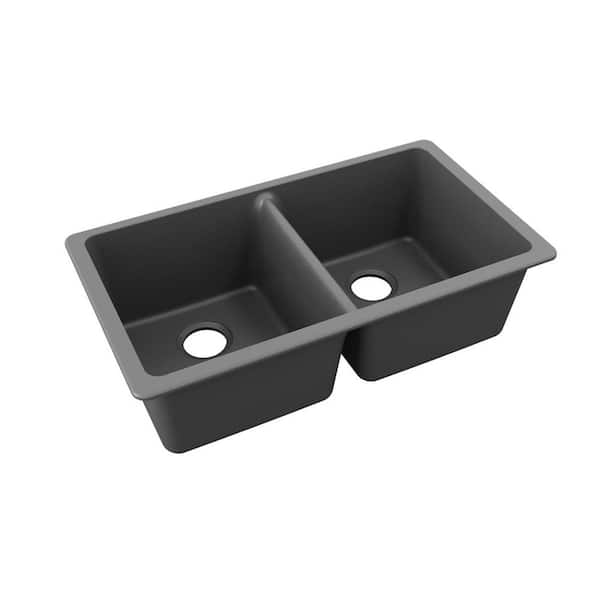 Elkay Quartz Classic 33 in. Undermount Double Bowl Graphite Granite/Quartz Composite Kitchen Sink Only