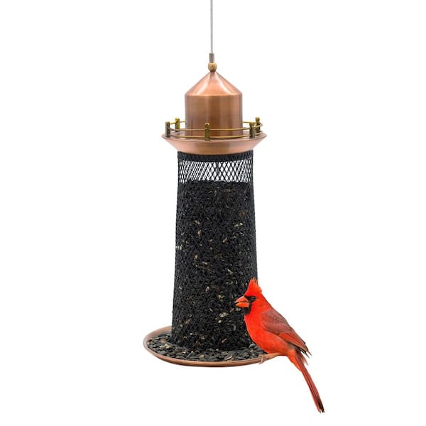 Good Directions BF306M Copper Lighthouse Bird Feeder – Featuring Brass Accents with Black Mesh Tube