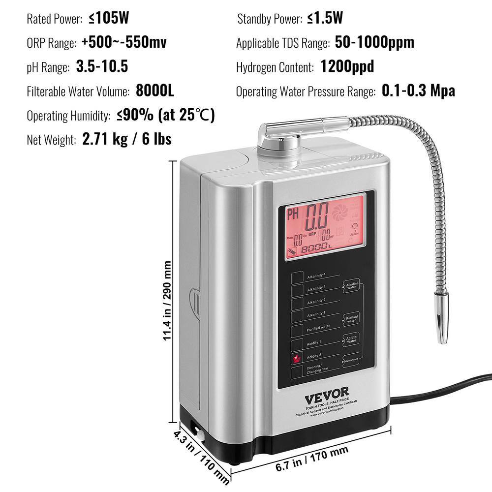 Silver Alkaline Water Ionizer Machine with LCD Display