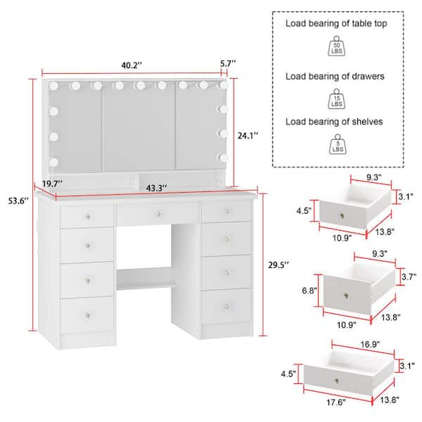 102-8/不二見焼/向付9客 FUFU&GAGA White Modern Makeup Vanity Desk 9 Drawers Wood
