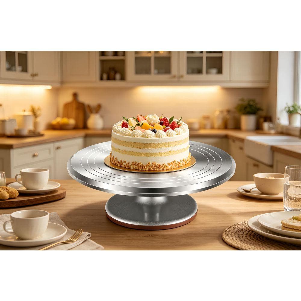Dracelo Silver Aluminum Alloy Rotating Cake Stand
