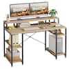 Bestier 55.12 in. Light Oak Computer Desk with Monitor Stand D074G-OAK