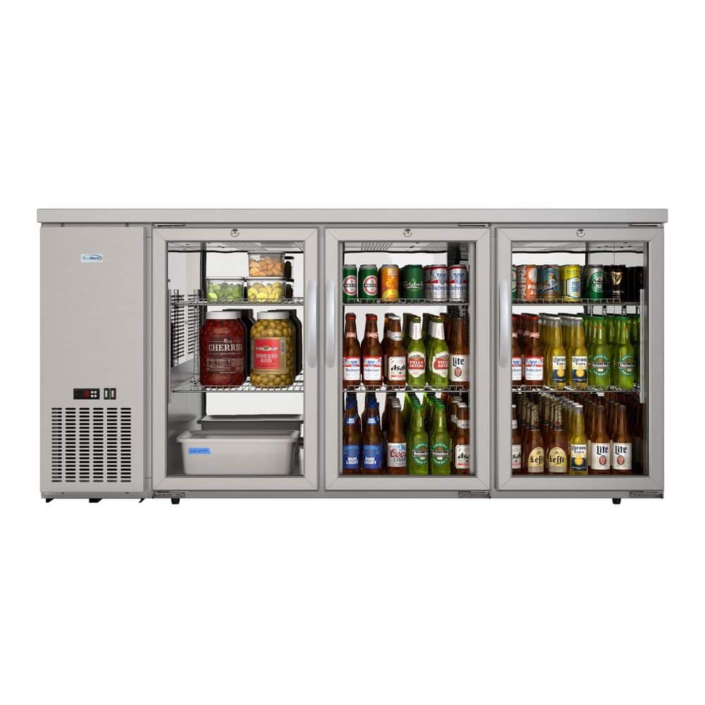 72 in. Commercial Back Bar Cooler with Side Compressor and LED Lighting, 18 cu. ft. Capacity in Stainless Steel