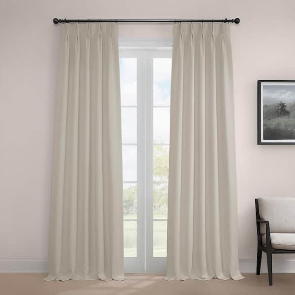 Birch Ivory Pleated Textured Faux Linen Curtains 25 in. W x 96 in. L Pinch Pleat Room Darkening Curtains (Single Panel)