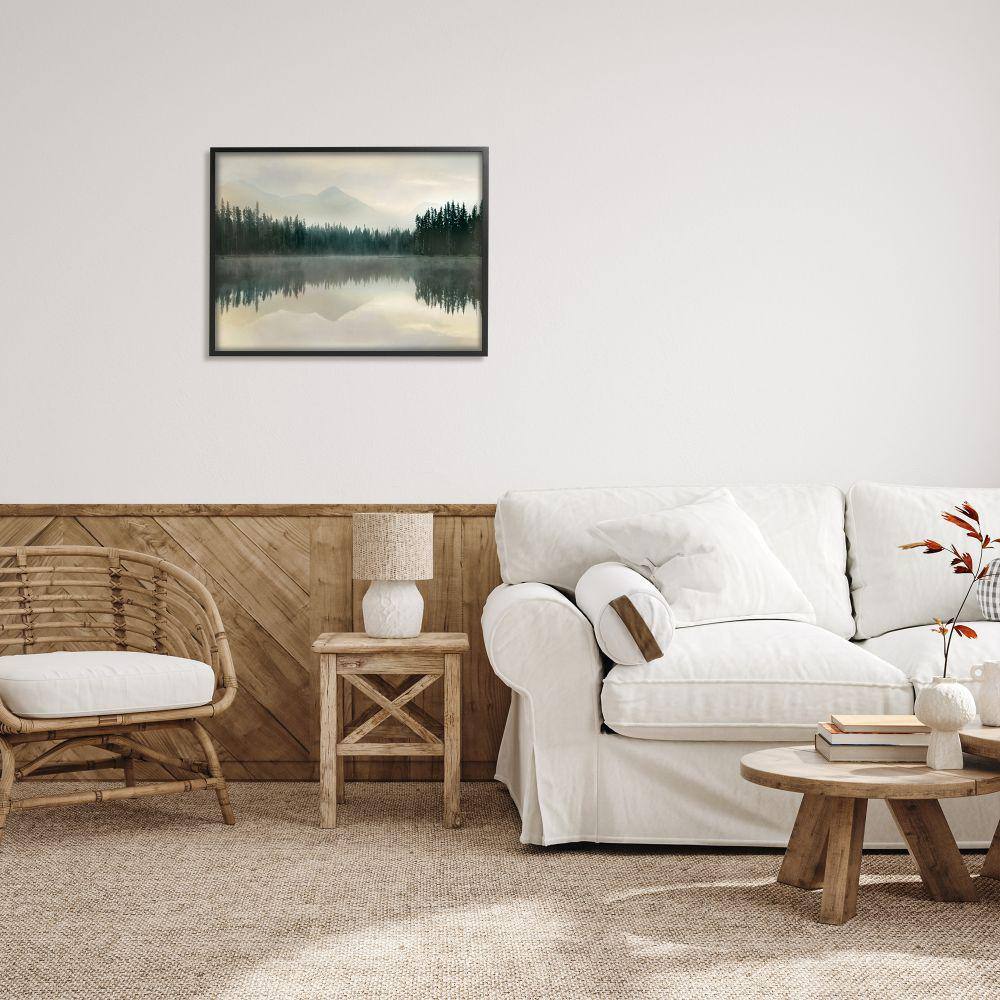 Foggy Lake Forest Landscape Framed Canvas Print, 25 x 32 in
