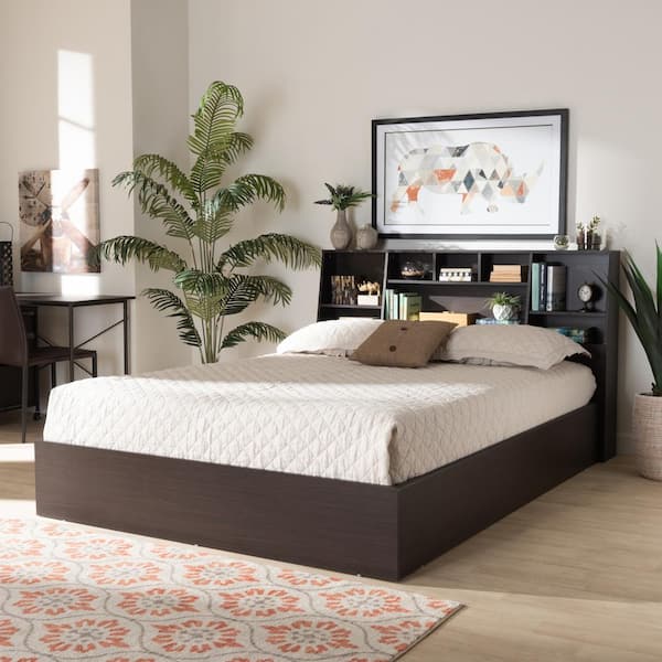 Baxton Studio Geoffrey Dark Brown Queen Platform Storage Bed 164