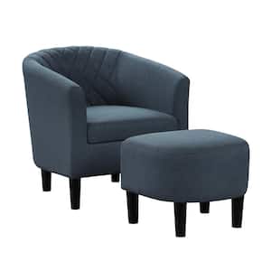 Take a Seat Roosevelt Blue Fabric Accent Chair with Ottoman