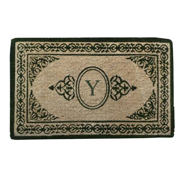 Unbranded A1HC First Impression Decorative Border Green Filigree 22 in. x 36 in. Extra Thick Coir Monogrammed Y Door Mat