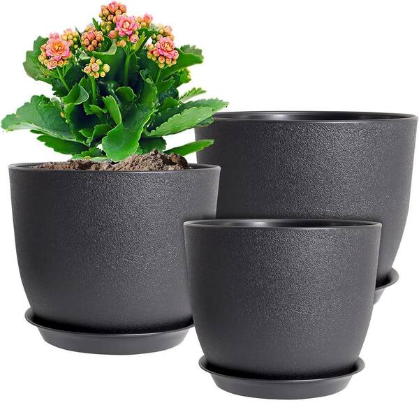 12/10/9 in Large Black Plastic Round Planter Set (3-Pack