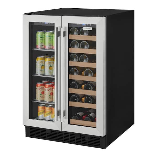 Vissani Dual Zone 24 in. Built-in 27-Bottle Wine and 60-Can Beverage Cooler in Stainless Steel