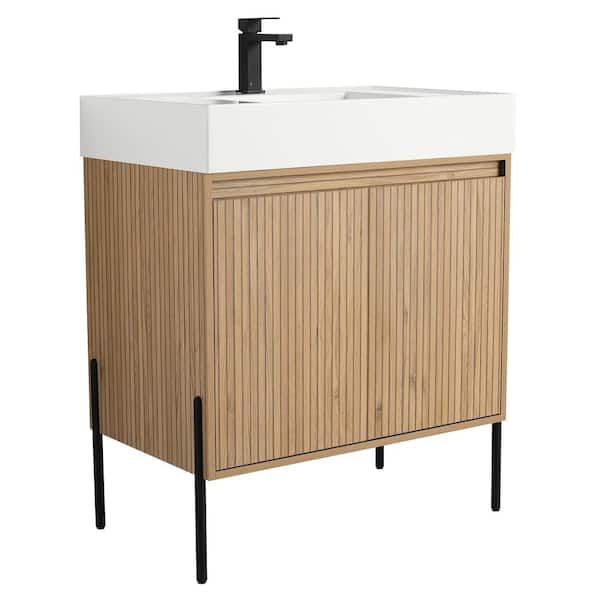 Crownpoint 30 in. Freestanding Single Bright Oak Bathroom Vanity with White Acrylic Sink Top Unassembled