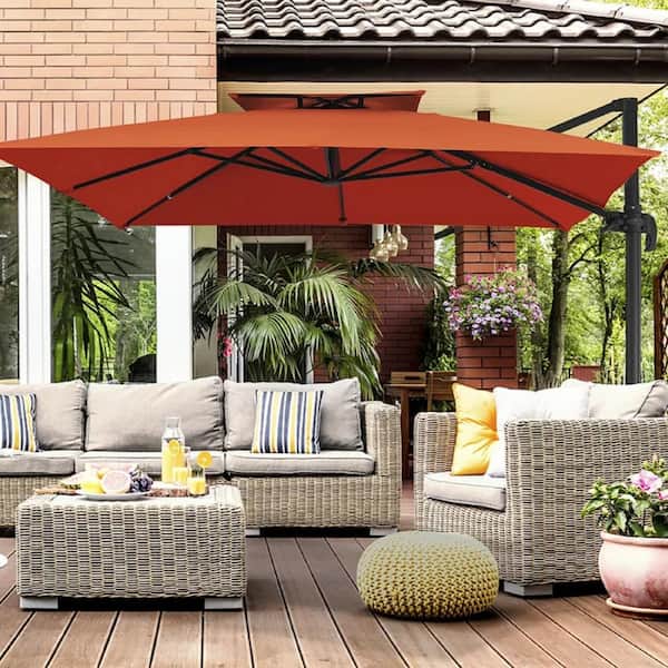 9 ft. x 9 ft. Square Aluminum Cantilever Tilt Patio Umbrella in Orange
