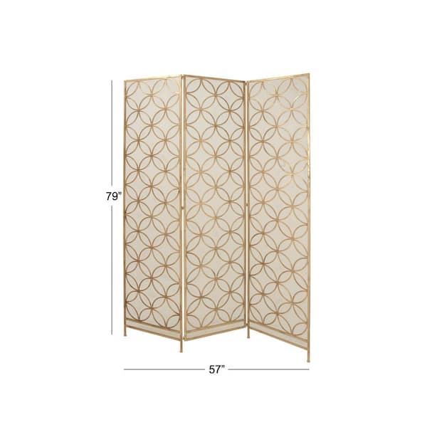 7 ft. Brass 3 Panel Geometric Hinged Foldable Partition Room Divider Screen