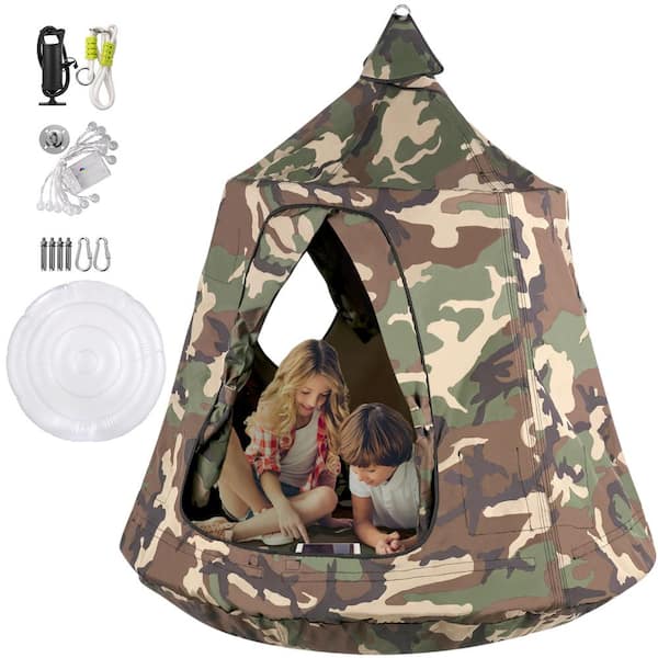 VEVOR Hanging Tree Tent Max. 440 lb. Capacity Tree Tent Swing with LED Rainbow Lights Ceiling Hammock Tent, Camouflage