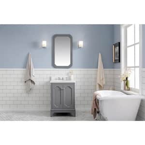 Queen 24 in. Bath Vanity in Cashmere Grey w/ Quartz Carrara Vanity Top w/ Ceramics White Basins and Mirror and Faucet