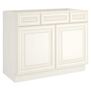 42 in W x 21 in. D x 34.5 in. H Plywood Ready to Assemble Bath Vanity Cabinet without Top in Cameo White 2 Drawers