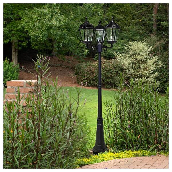 GAMA SONIC Royal Bulb Series 3-Light Black Aluminum Solar Outdoor