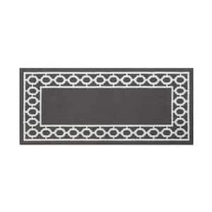 Washable Non-Skid Dark Grey and White 26 in. x 45 in. Trellis Accent Rug