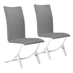 Delfin Gray, Silver Polyurethane Dining Side Chair Set of 2