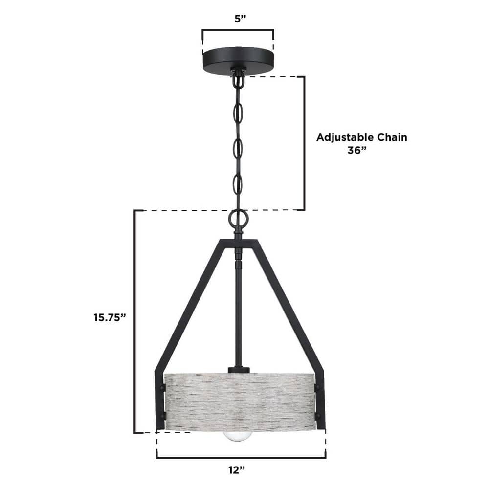 Callowhill 12" Matte Black & Antique Ash Wood Drum Pendant Light