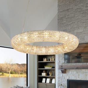 41in. 18-Light Glam Halo Round Chandelier with Crystal Beads Accents Not Buld Included in Soft Gold