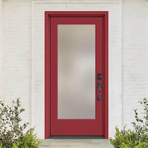 Performance Door System 36 in. x 80 in. VG Full Lite Left-Hand Inswing Pearl Red Smooth Fiberglass Prehung Front Door