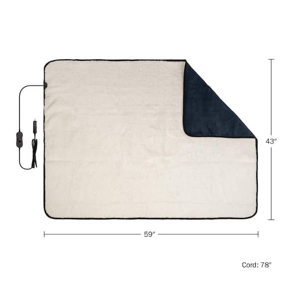 2 - 12-Volt Heated Travel Blanket with Patented Safety Timer by Trillium  Worldwide (Navy, 58 x 42)