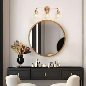 Modern 22.8 in. 3-Light Dark Gold Bathroom Vanity Light with Bell Glass Shades Damp Location Wall Sconce LED Compatible