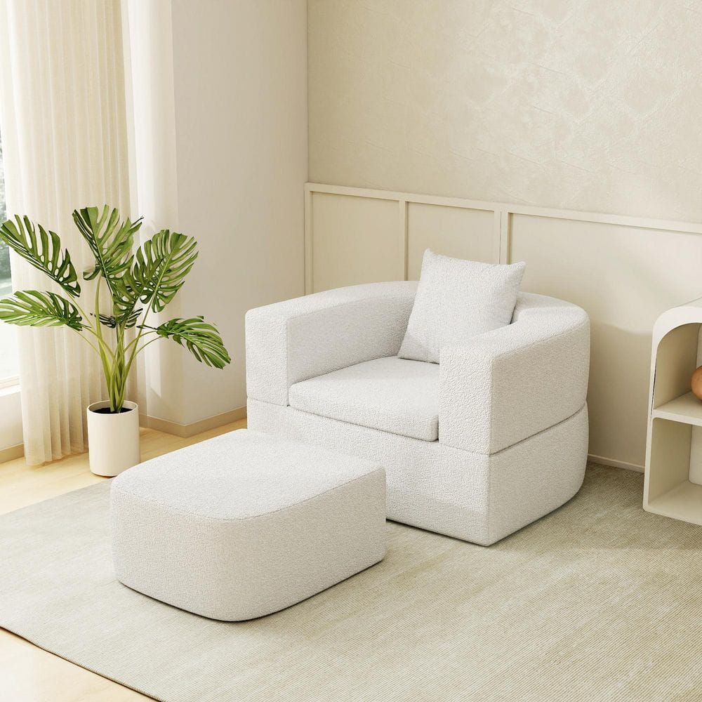 40 in. Convertible Sofa Square Arm Teddy Velvet with Adjustable Backrest and Pillows for Living Room, Apartment in White price history on PriceWatchPro