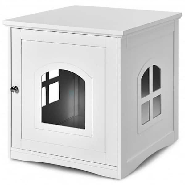 WELLFOR 19.5 in. W x 21 in. D x 21 in. H MDF Litter Box Cat Enclosure in White with Single Door