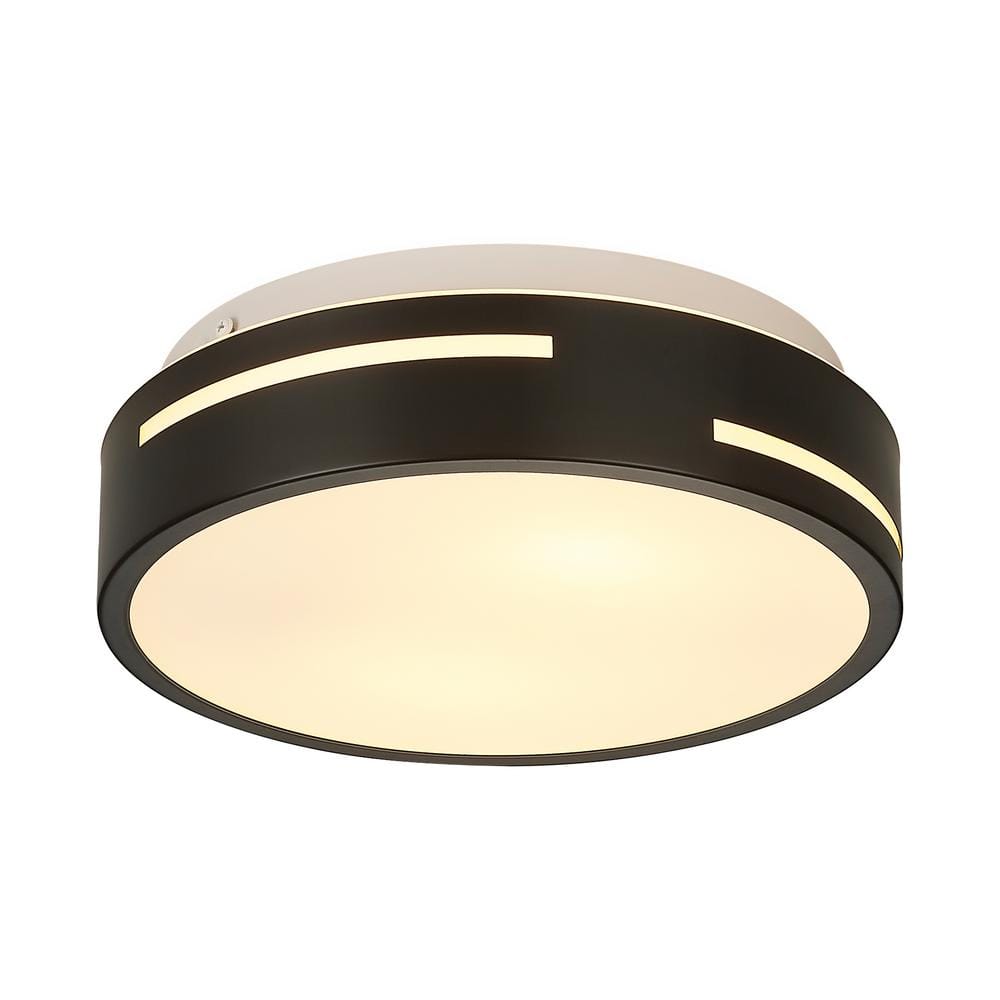 JAZAVA 11.8 in. 2-Light Black Finish Flush Mount Ceiling Light