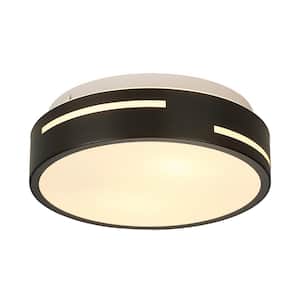 11.8 in. 2-Light Black Finish Flush Mount Ceiling Light With Frosted Glass
