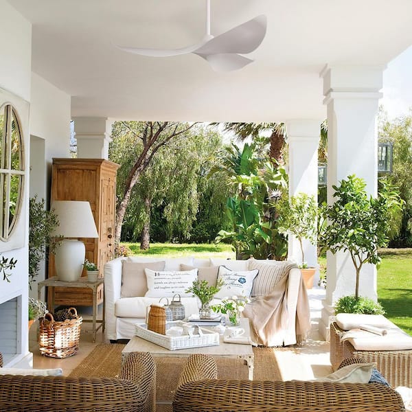 52 in. Indoor/Outdoor Modern White Ceiling Fan without Light and 6 Speed Remote Control