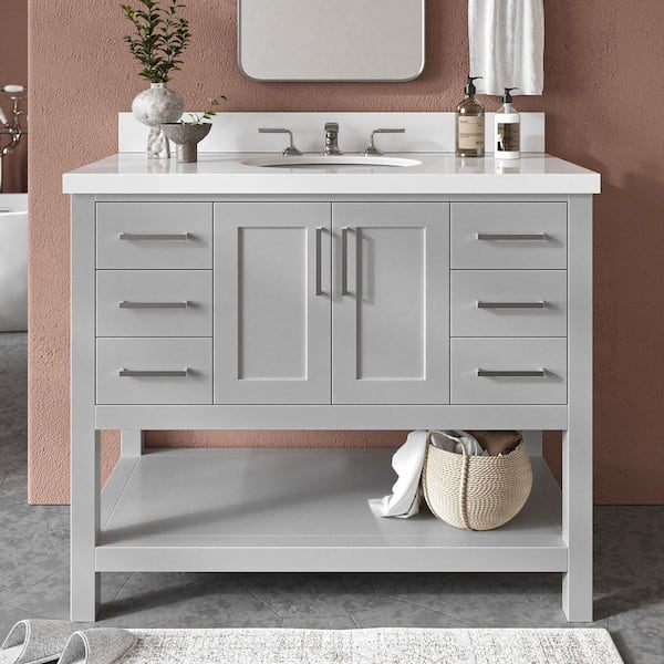 ARIEL Magnolia 42 in. W x 22 in. D x 36 in. H Bath Vanity in Gray with Pure Quartz Vanity Top in White with White Basin